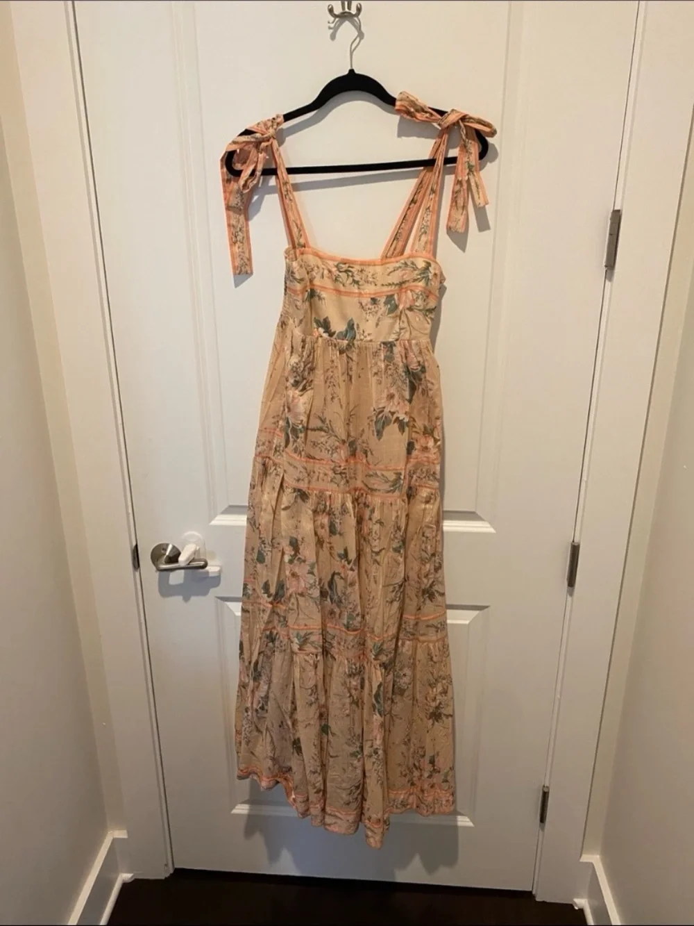 Zimmermann Peach Floral Smocked Dress with Thin Straps - Picture 4 of 5